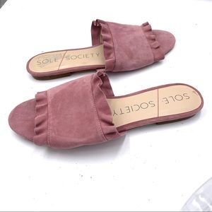 Sole Society Pink Ruffle Slide Sandals